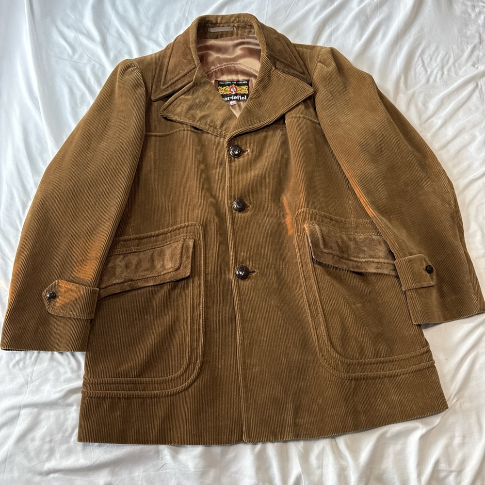 Vintage 70s Cortefiel Brown Corduroy Men's Jacket With Suede Details